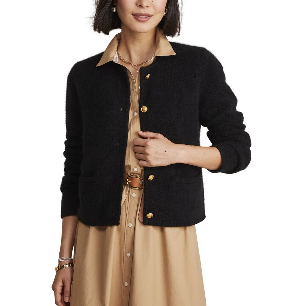 Vineyard Vines Plush Jet Black Crewneck Cardigan Size S